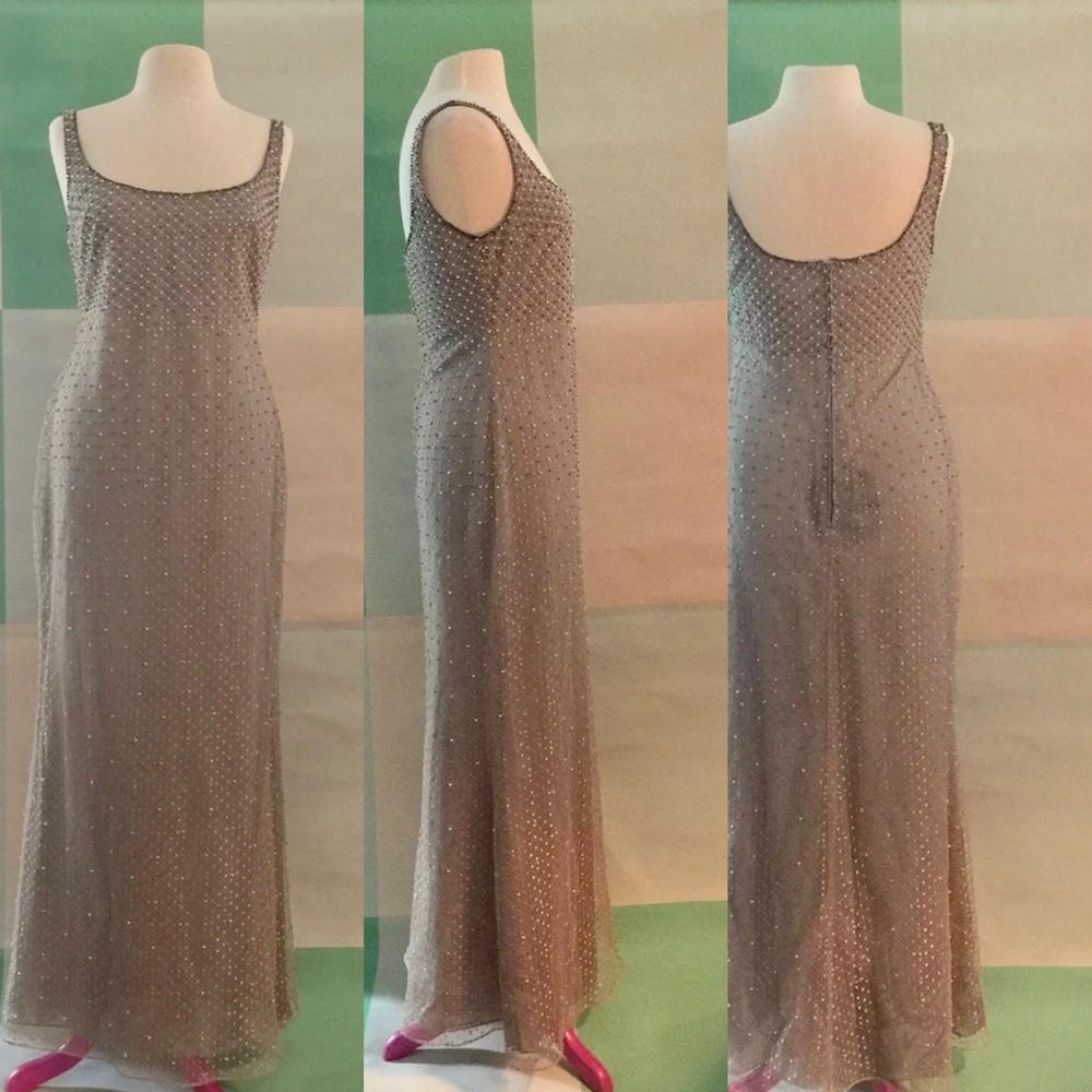BADGLEY MISCHKA Gown 10 LACE SEQUIN ILLUSION bead